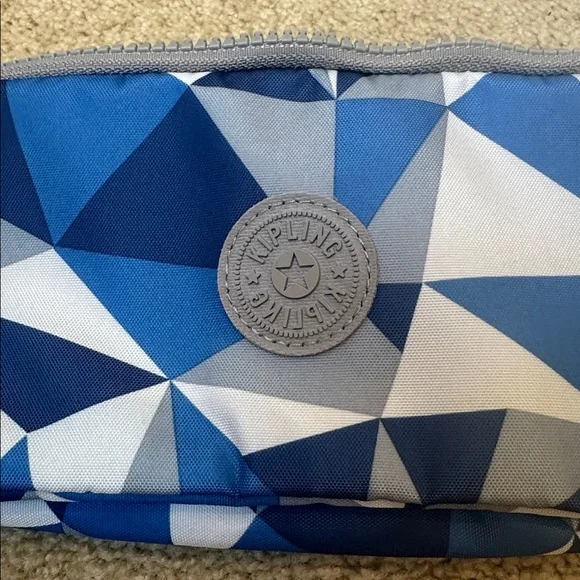 Kipling Blue and White Geometric Pouch - Picture 1 of 7